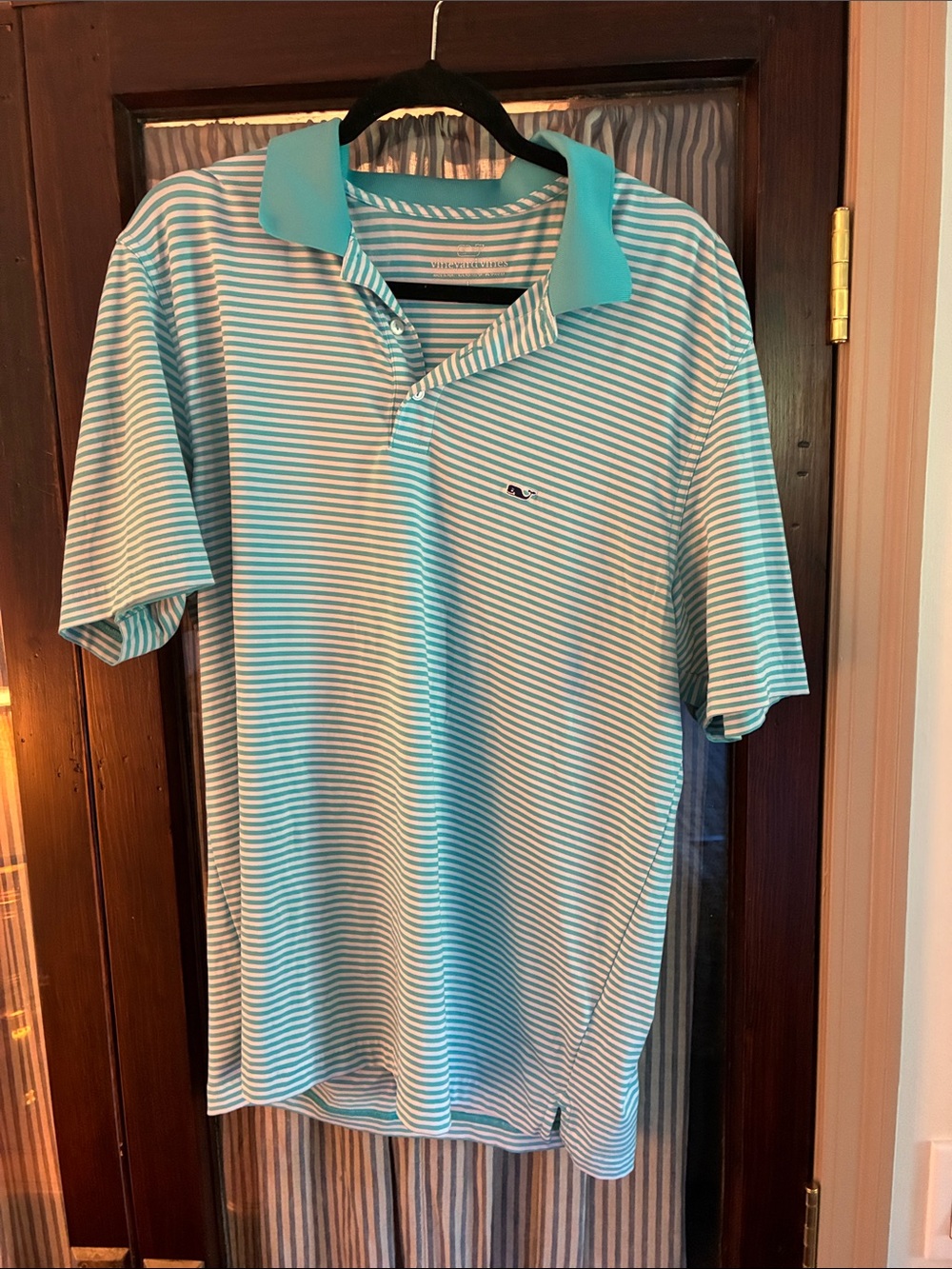 Vineyard Vines Aqua and White Striped Polo